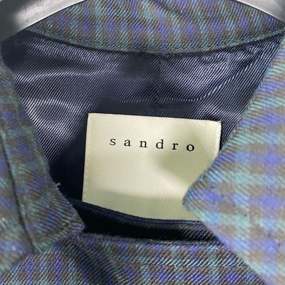 Sandro Blue Rosale Windowpane Check Woven Coat Sz 6 - Picture 12 of 16